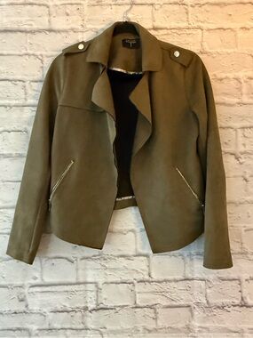 Tahari Olive Green Draped Open-Front Jacket